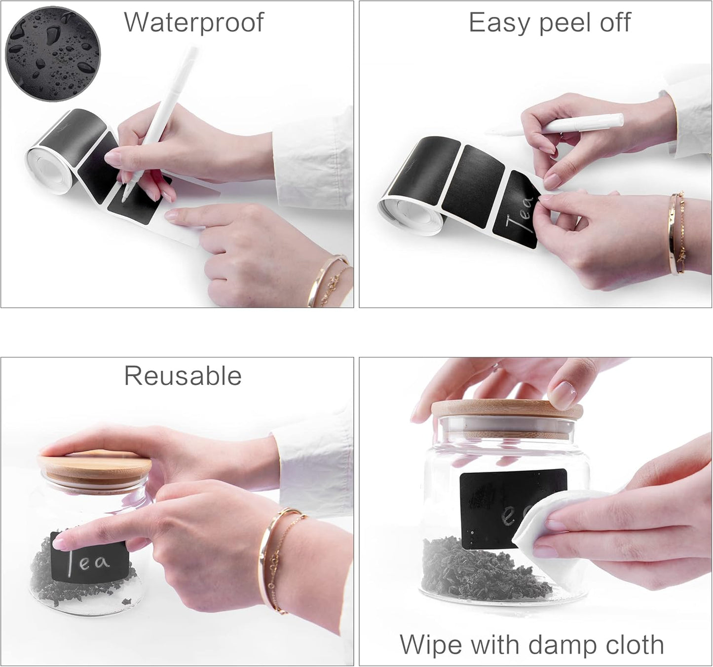 Chalkboard Labels, 120 Pcs Black Reusable Waterproof Labels Stickers with 2 White Chalk Markers, Kitchen Pantry Sticker Labels for Containers, Mason Jars, Condiments, Food Storage (Hybrid)