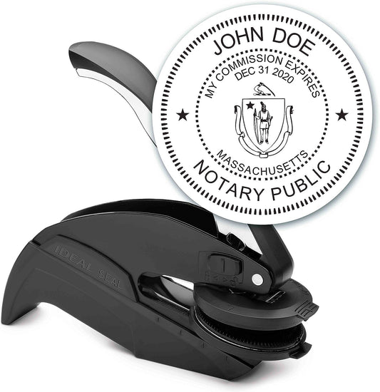 MaxMark Notary Seal Round Embosser for Massachusetts State - Includes Gold Burst Seal Labels (50 Count)