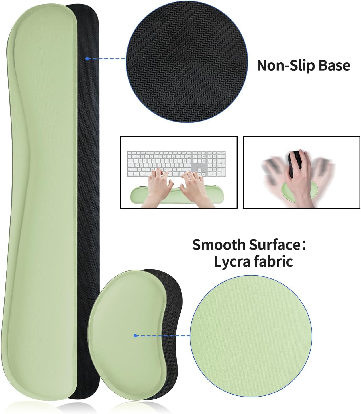 Bloss Leather Desk Mat and Keyboard Wrist Rest, Large Mouse Pad + Keyboard Pad+Mouse Wrist Support, Non-Slip Desk Mat Protector for Office, Home(35.4×15.7 Inches, Green)