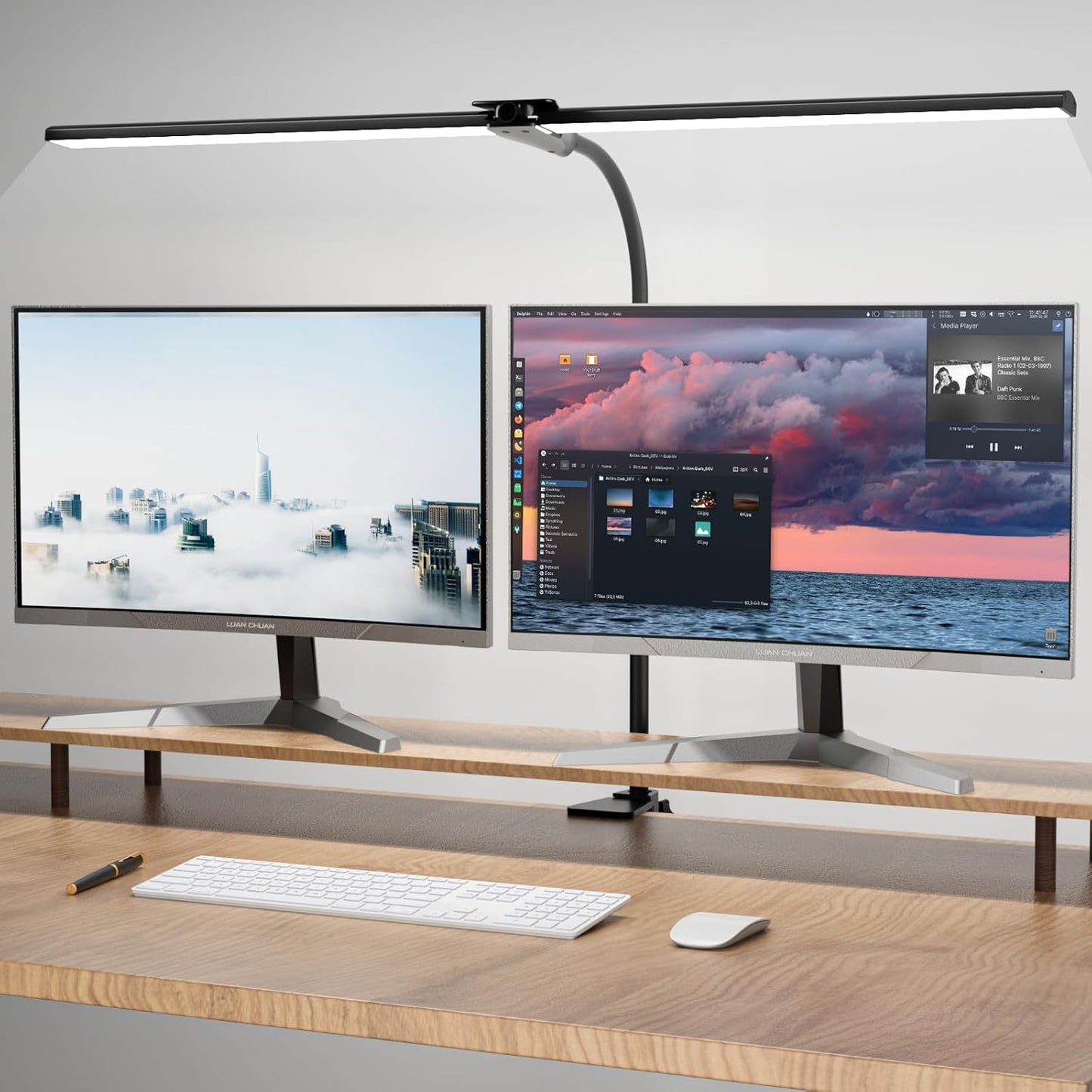 Desk Lamp for Office Home, 31.5" Desktop Lighting Bar with Gooseneck, Clip on Desk Light with Clamp, Bright Dimmable Table Lamp for Study, Work, Computer, Monitor, Reading