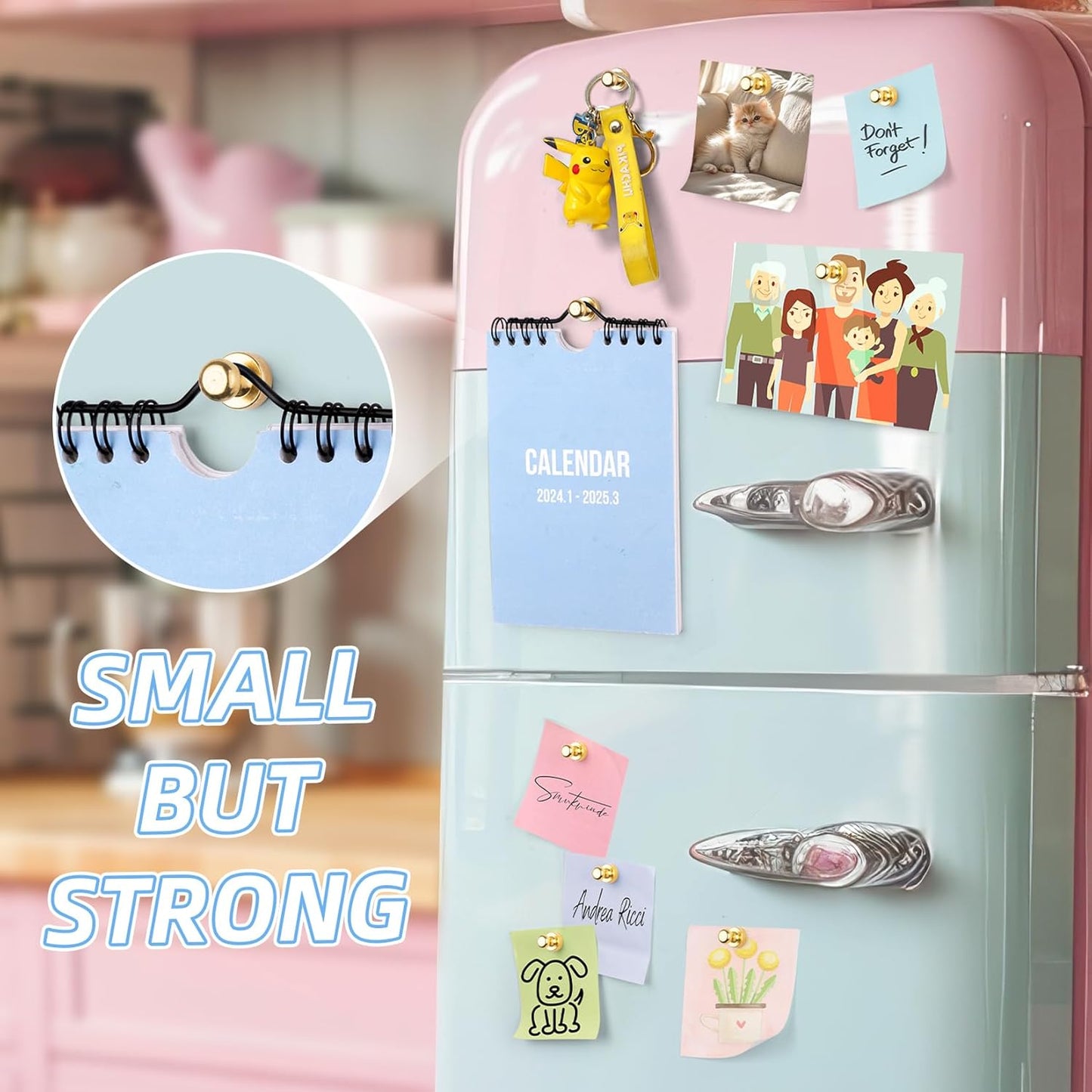 VNDUEEY 20 Pcs Refrigerator Magnets, Gold Metal Push Pin Magnets, Small Strong Magnets for Whiteboard, Fridge Magnets, Office Classroom Map Magnet