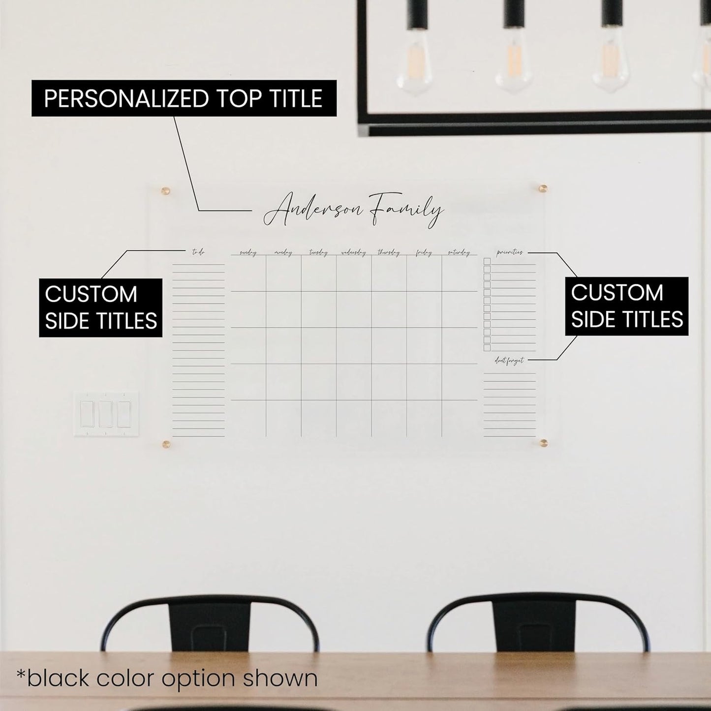 Personalized Clear Acrylic Calendar for Wall, Calendar Whiteboard for Wall, Dry Erase Wall Calendar, Wall Calendar Organizer System for Home (Cursive, Grey, 23"W x18.5"H)