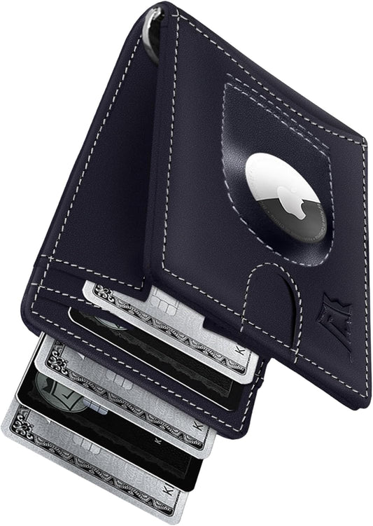 Kings Loot Trackable Airtag Wallet for Men | RFID Blocking Leather Design with Airtag Holder, Money Clip & Pull Tab | Minimalist Air Tag Wallets