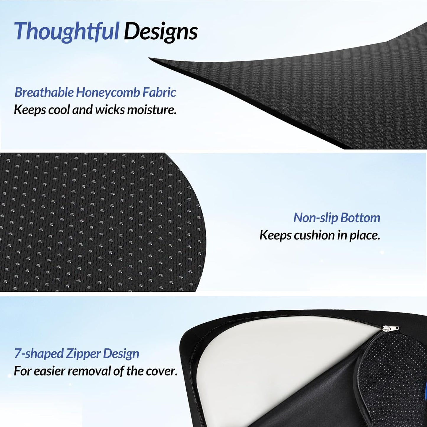 ZIKEE Pioneering Seat Cushion for Pressure Relief, Ergonomic Office Chair Cushion for Sciatica, Back, Hemorrhoids & Tailbone Pain Relief, High-Density Memory Foam Car Seat Cushion with Anti-Slip Base