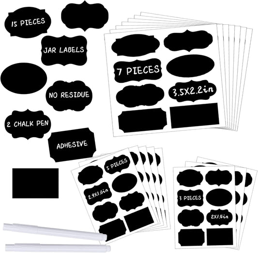 120 Pcs Chalkboard Labels for Storage Bins, Waterproof, Reusable Chalk Tag for Mason Jar, Party Decoration, Craft Rooms, 2 Liquid Chalk Markers