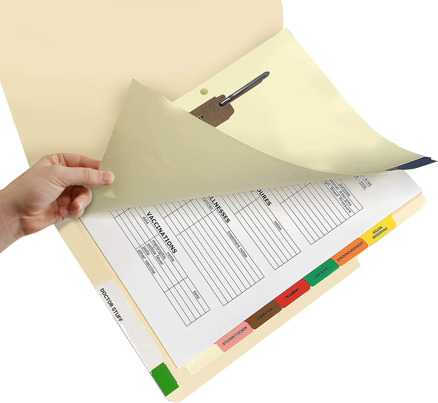 Doctor Stuff - Stock Medical Chart Fileback Divider Sets, 40 Sets of 8 Popular Healthcare Index Tabs, Side Tab, 8-1/2" x 11" with 1-3/4" top Flap Extension for Fasteners