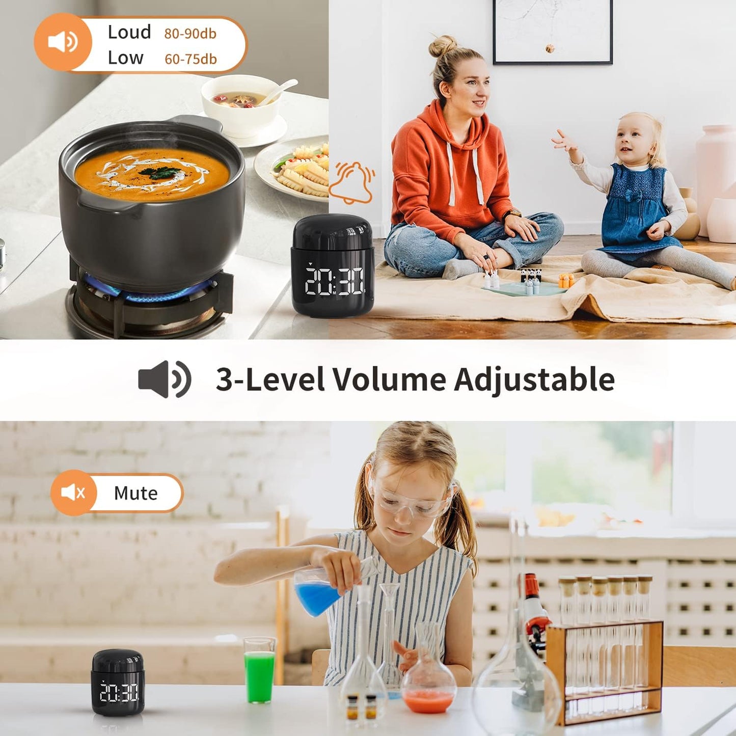 Digital Kitchen Timer,Countdown Countup Timer with Large LED Display Volume Adjustment,Timer for Cooking, Classroom Time for Kids and Teachers. (Black)