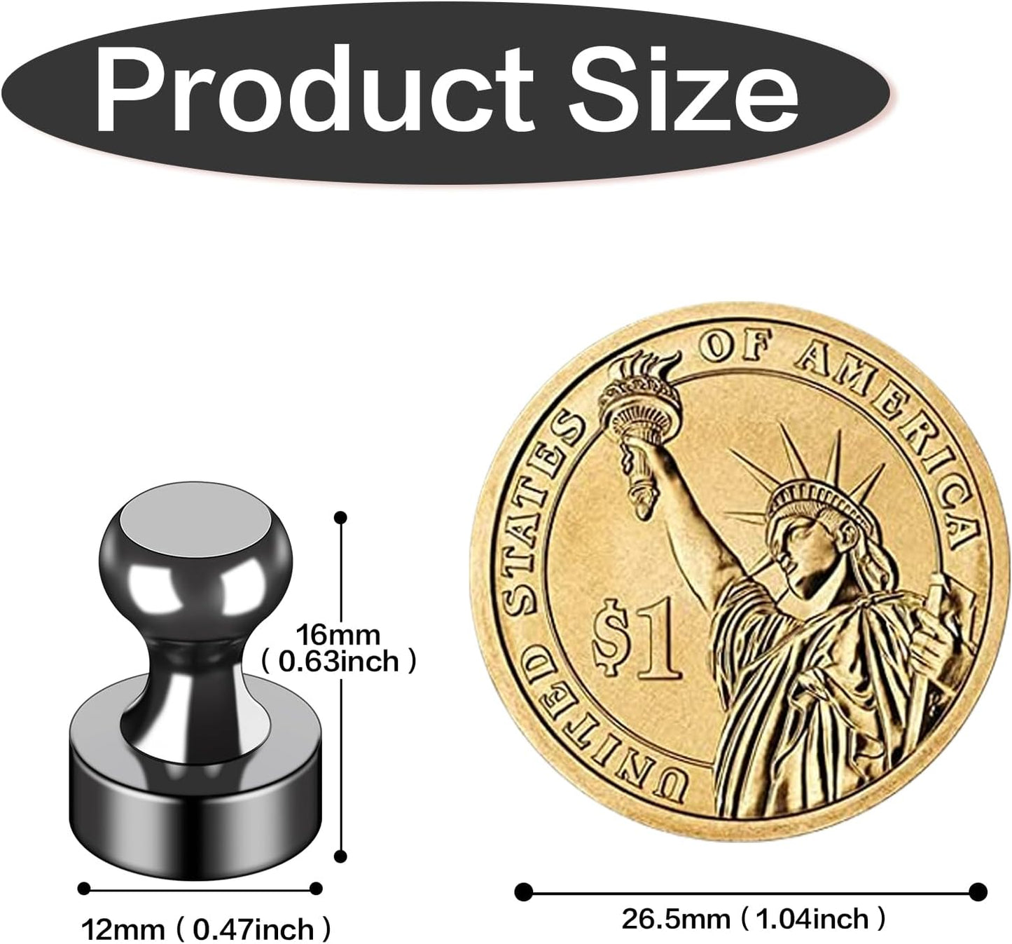LOVIMAG 50Pcs Fridge Magnets, Black Refrigerator Magnets for Whiteboard, Strong Metal Magnets for Fridge, Whiteboard, Office, Classroom, Map, Kitchen,Magnetic Push Pins, Thumb Tacks Magnets