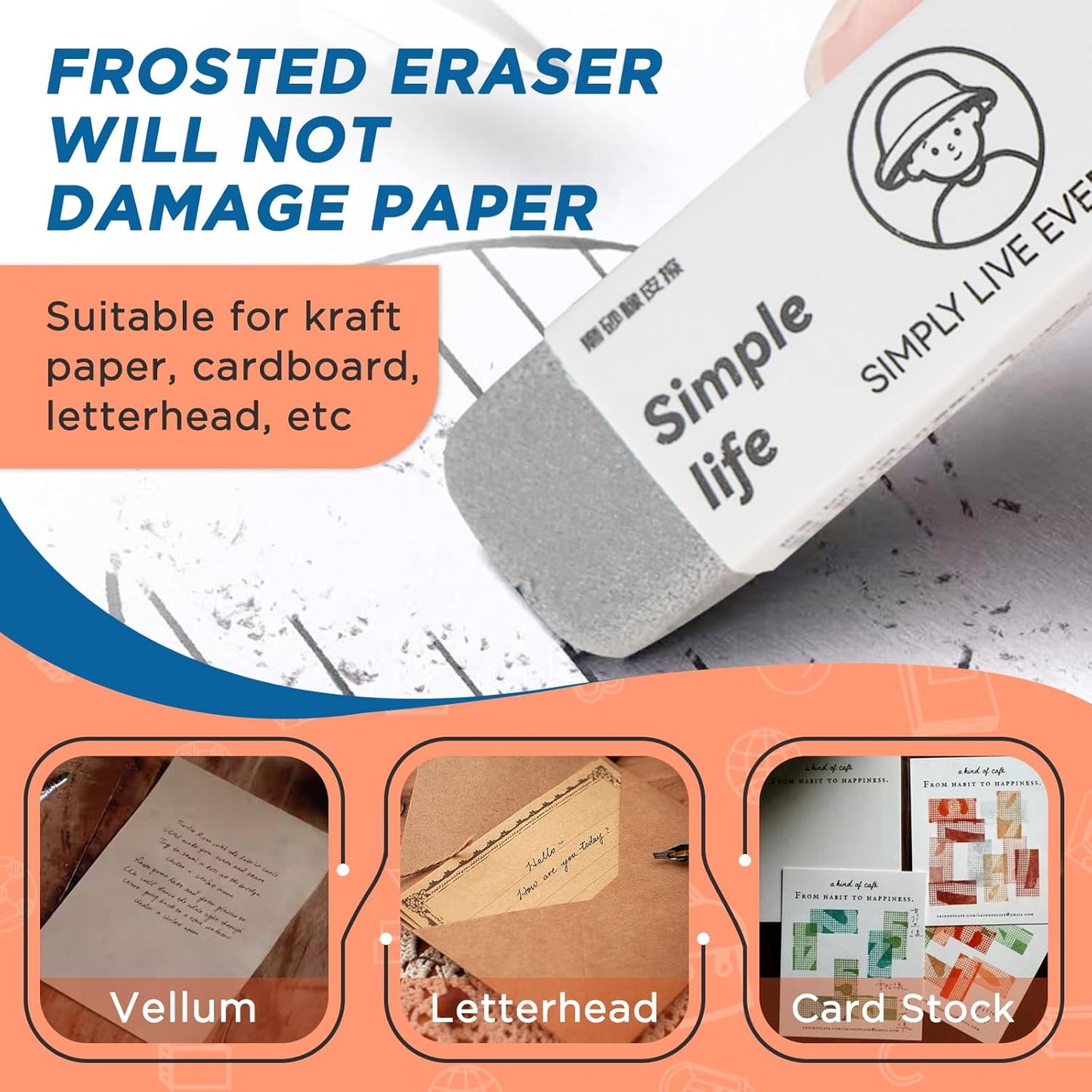 8 - Pack Sand Erasers - Frosted Erasers for Pens, Fountain Pens, and Ink - Special School and Office Supplies for Correction - Colored Pencil and Ink Eraser