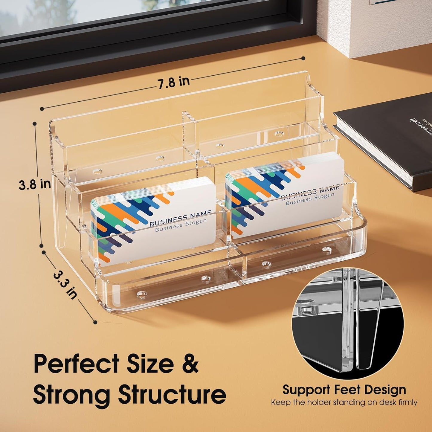 MaxGear Acrylic Business Card Holder for Desk Multiple Business Card Holders, Premium Cards Stand, Clear Plastic Cards Display Holder with 4 Tier for Exhibition, Home and Office, 8 Pocket, 4 Pack