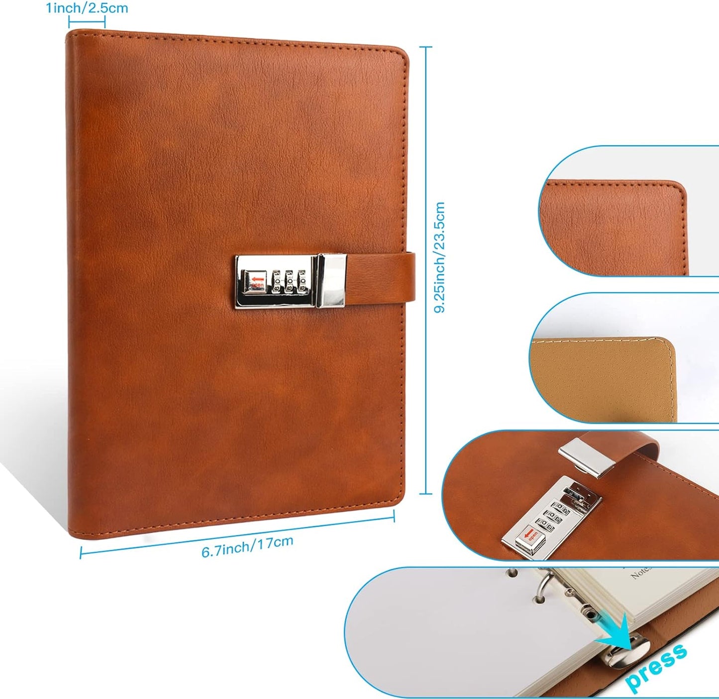 BTSFTOGET Password Book with Alphabetical Tabs & Lock, 302 Pages Leatherette Hardcover Internet Address Keeper Logbook, Refillable Pages, 576 Entries Large Print for Seniors Home Office, A5