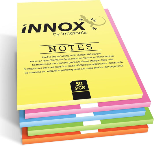Self-Stick Notes 5.8 x 8.3 inches | Sticks to Any Surface Without Glue | Reusable White Dry Erase | 5 pack, 250 sheets (Assorted Colors, 5.8 x 8.3 inches)