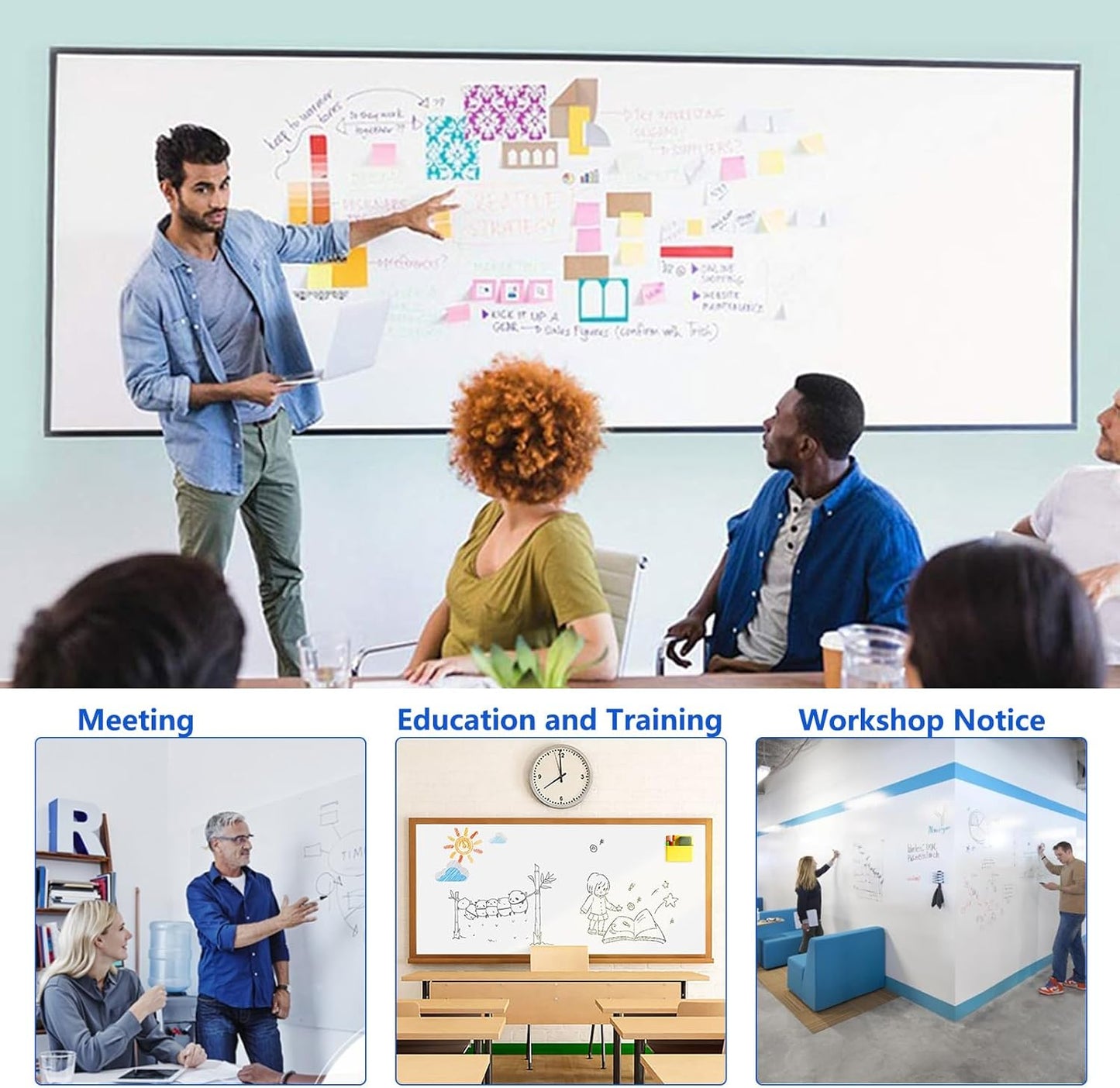 Magnetic Dry Erase Whiteboard Paper with Adhesive, 55" x 27" White Board Film for Wall, Easy to Write and Clean Dry Erase Board for Office, Classroom, Home, Include Marker, Magnetic Eraser and Magnets