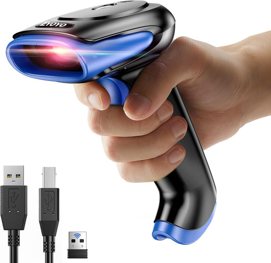 Eyoyo 2D Bluetooth Barcode Scanner Wireless, 2500mAh Handheld Cordless USB Wired QR Bar Code Reader for Library, Warehouse Inventory Compatible with iPad, Android Phone, iPhone, Laptop