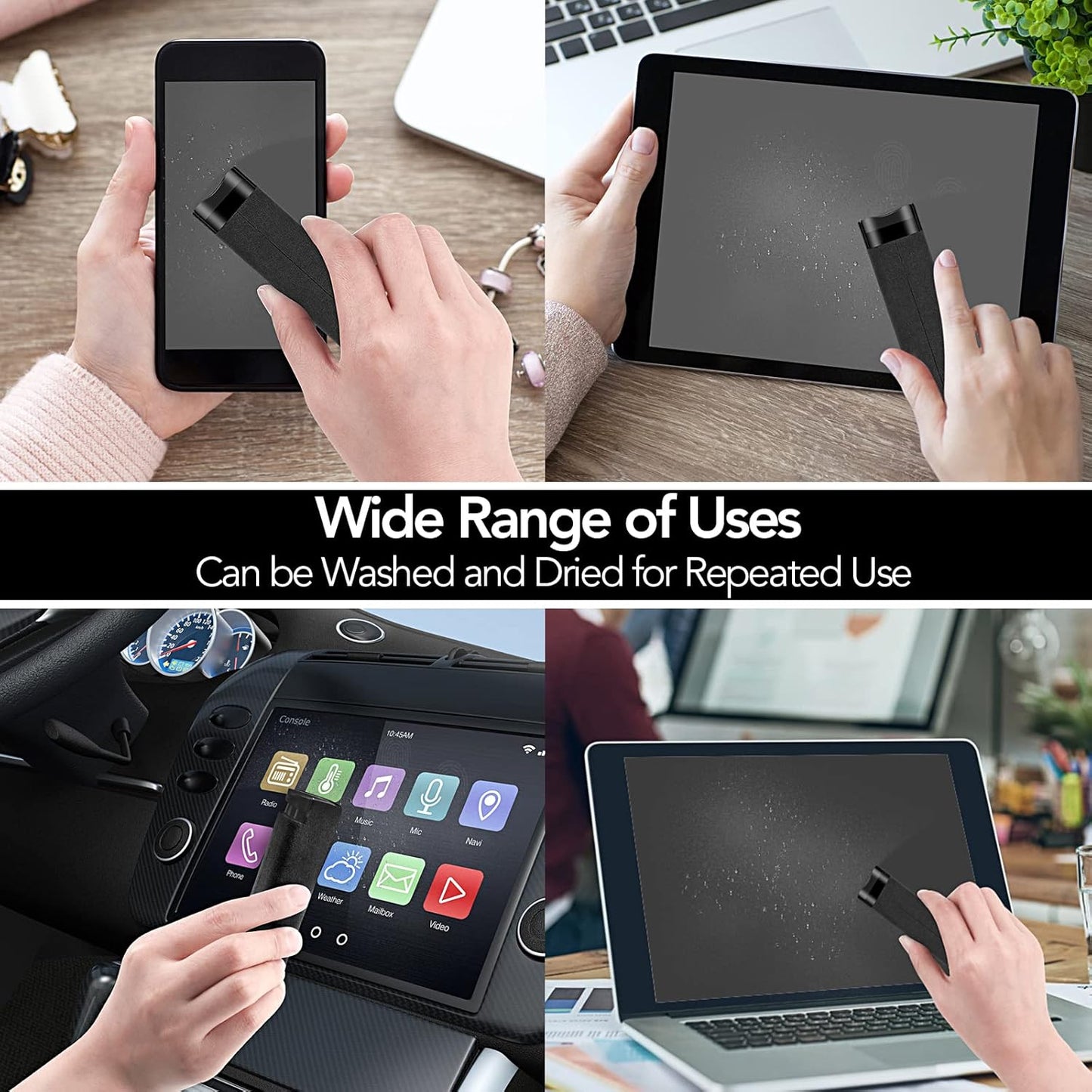 2 Pcs Fingerprint Proof Screen Cleaner, 3 in 1Touchscreen Mist Cleaner Spray Wipe Cleaner Screen Cleaner Soft Fiber Flannel,Safe for All Phones Glasses Tablet Laptop TV Watch Screens (Black)