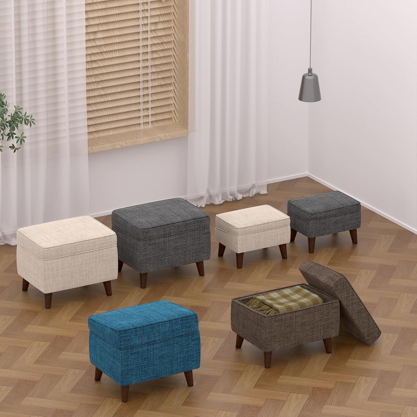 Storage Ottomans with Adjustable Cover, BOGO, Step Stool, Footrest and Seat, Ottoman Foot Rest Set for Living Room, Bedroom, Dorm, Light Gray