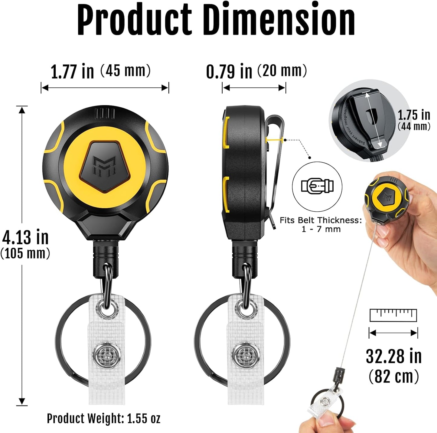 MNGARISTA Upgraded Heavy Duty Retractable Keychain with Belt Clip, 10 OZ Retraction, 31.5" Stainless Steel Cord, ID Badge Reel with Badge Strap and Key Ring