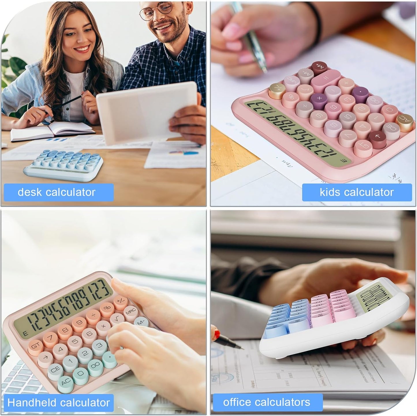 Mechanical Calculator 12 Digit Extra Large 5-Inch LCD Display, DECKLIT Battery Desk Calculator, Big Buttons Easy to Press Use as Office Calculators Desktop, 15°Tilt Screen for Kids Calculator(Rose)