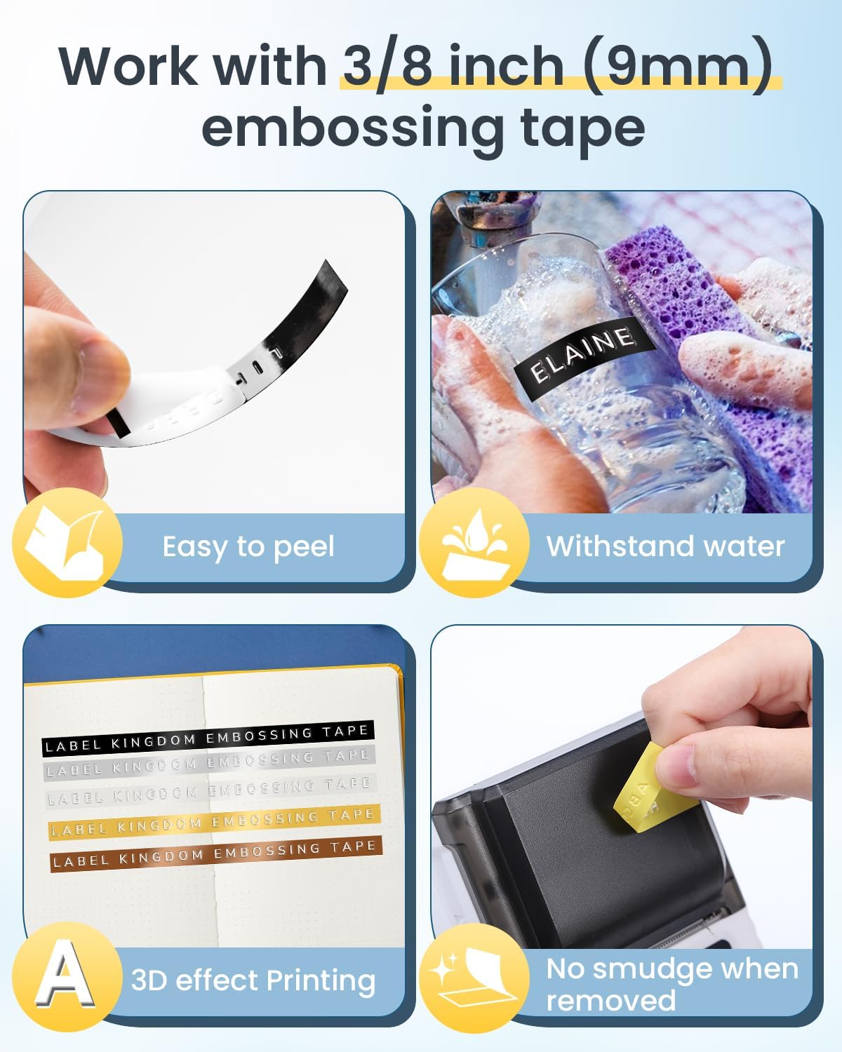 Label KINGDOM Embossed Label Maker, Omega S Blue Embossing Label Maker with 10pk Embossing Label Tape, Retro Labeler Old School Label Printer for Home Office School DIY