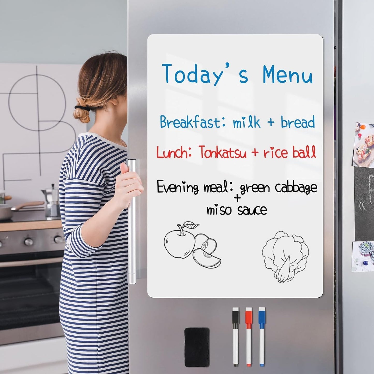 Magnetic Fridge White Board Paper, 94" x 47" Large Dry Erase Board Sheet for Organizer and Planner, Kitchen Refrigerator Whiteboard for Family to-do List, Includes Markers and Eraser