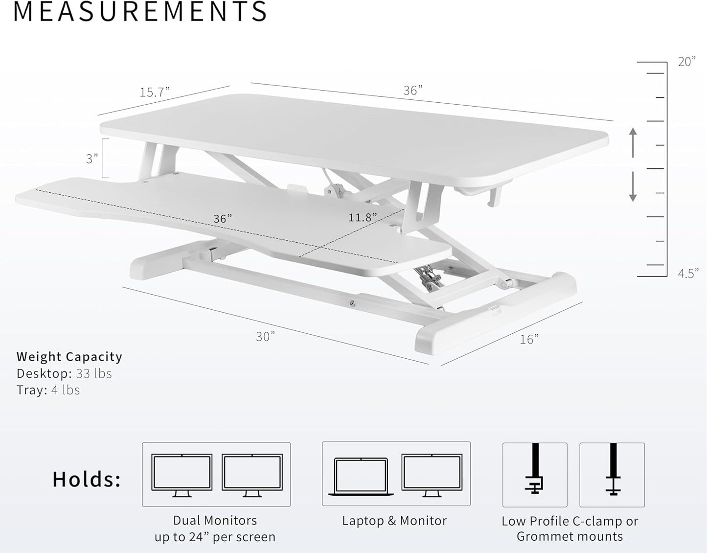 VIVO 36 inch Desk Converter, K Series, Height Adjustable Sit to Stand Riser, Dual Monitor and Laptop Workstation with Wide Keyboard Tray, White, DESK-V036KW