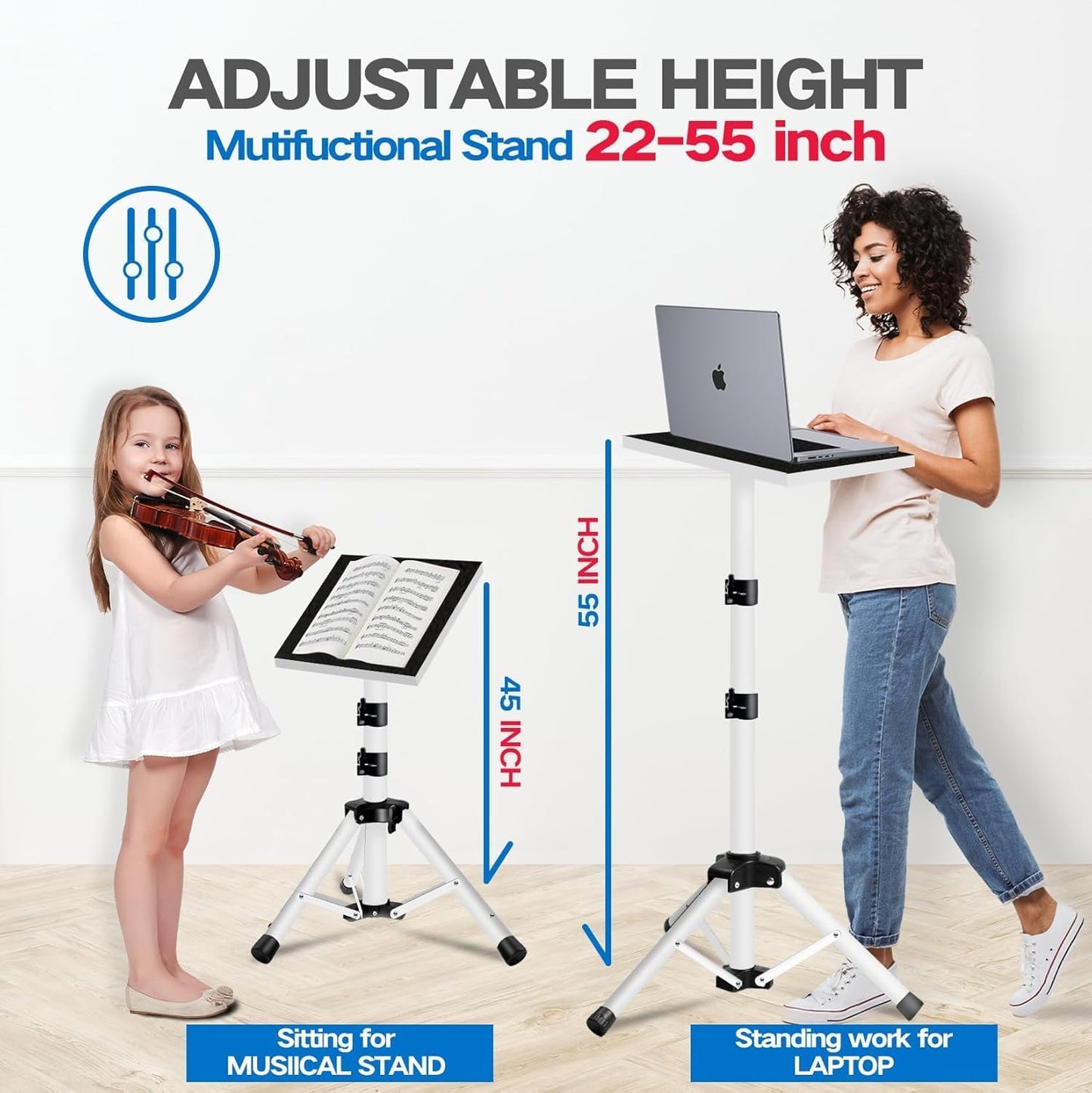 Projector Stand, 22 to 55 Inch Laptop Stand,Projector Tripod with Phone Holder,Tripod for Projector,DJ Equipment,Projector Stand for Outdoor Movies,Office, Home, Stage or Studio (White)