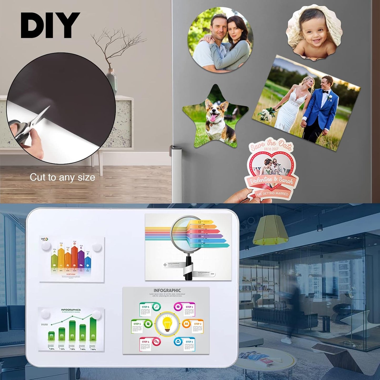 Adhesive Magnetic Sheets for Letter Size 8.5x11 (Pack of 8),Magnet Sheets with Self-Stick Adhesive for Home/Classroom/Office,Easy Cut DIY Paper Craft Magnet