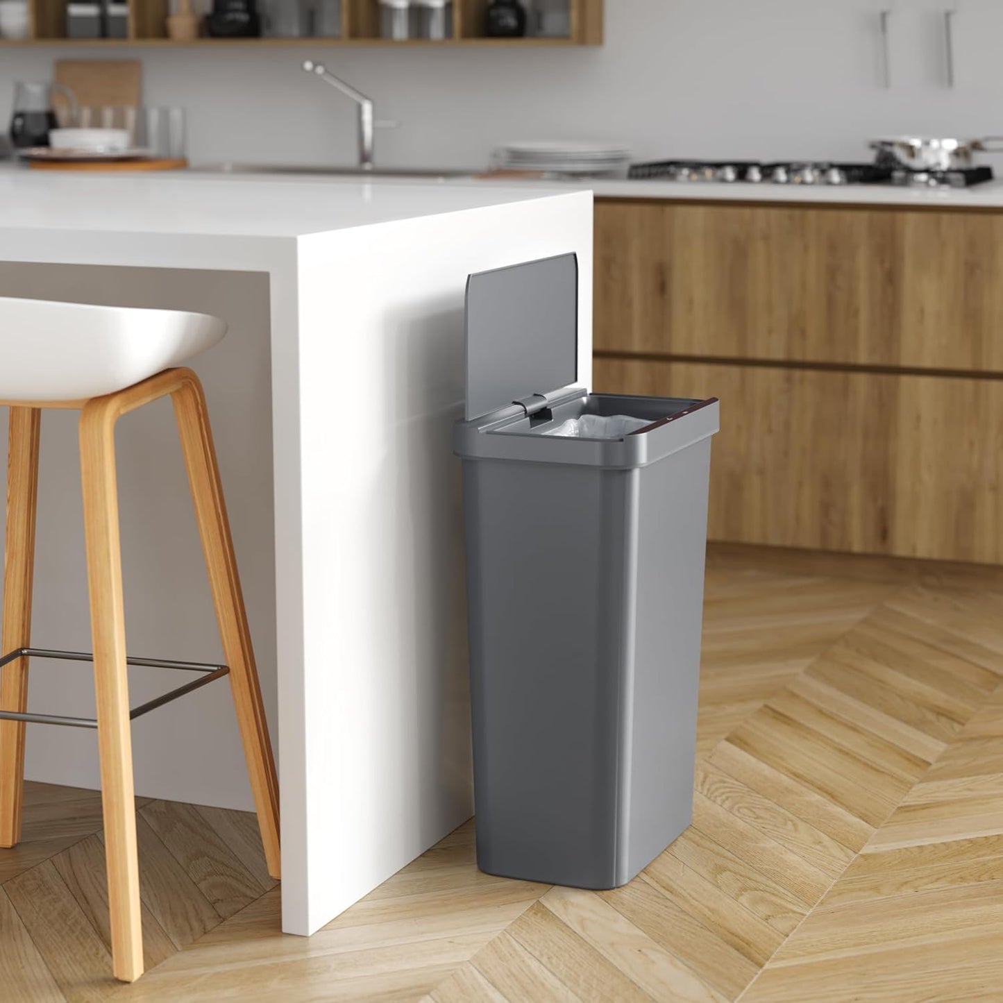 iTouchless Prime 13.2 Gallon Sensor Trash Can, Slim and Space-Saving, Durable Dent-Proof Construction, Automatic Bin Gray Color Great for Kitchen, Home, Office, Business, Garage, Plastic