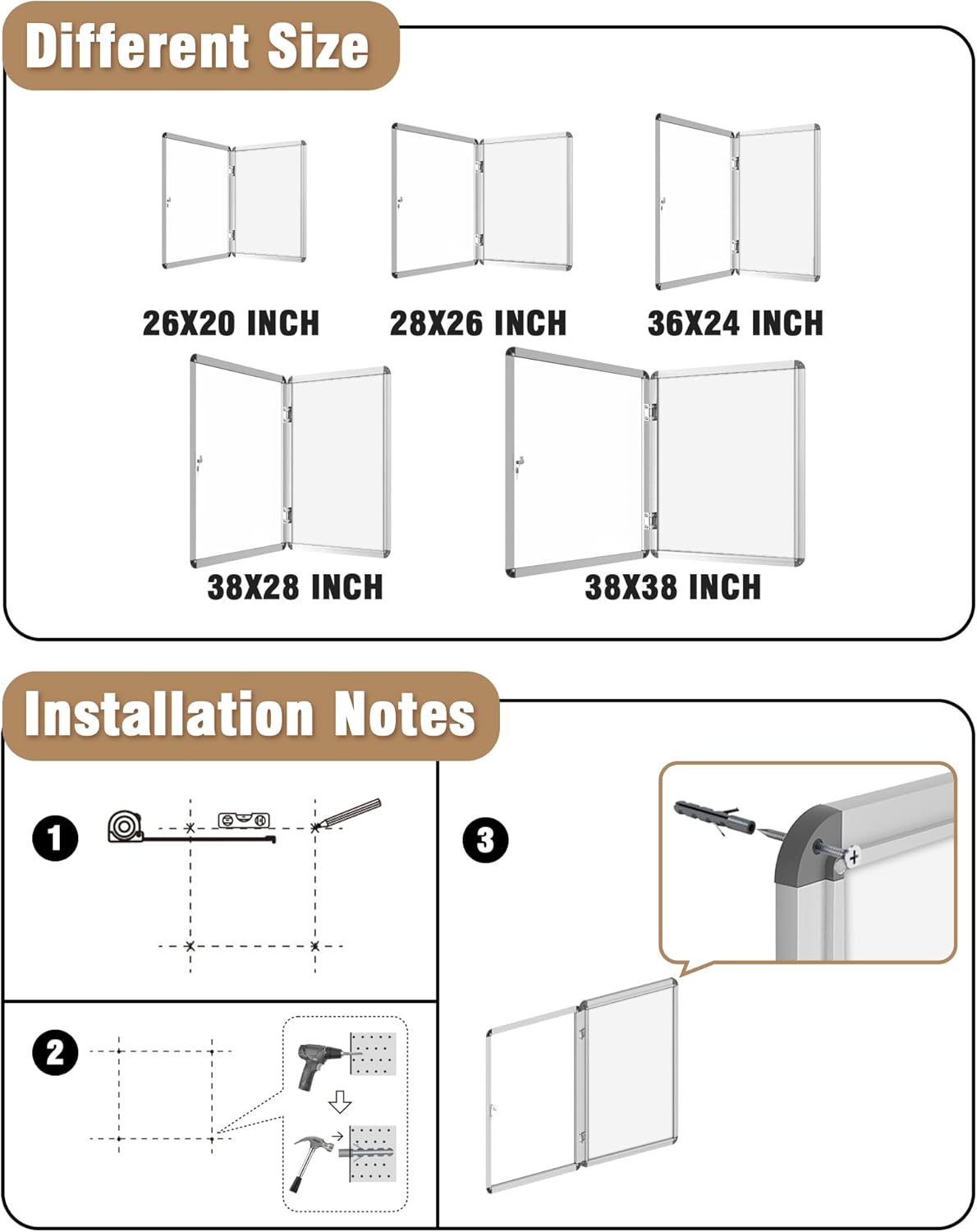 36"x24" Enclosed Bulletin Board, Lockable Weather-Resistant Aluminum Noticeboard for School & Office, Silver Frame w/Magentic Whiteboard