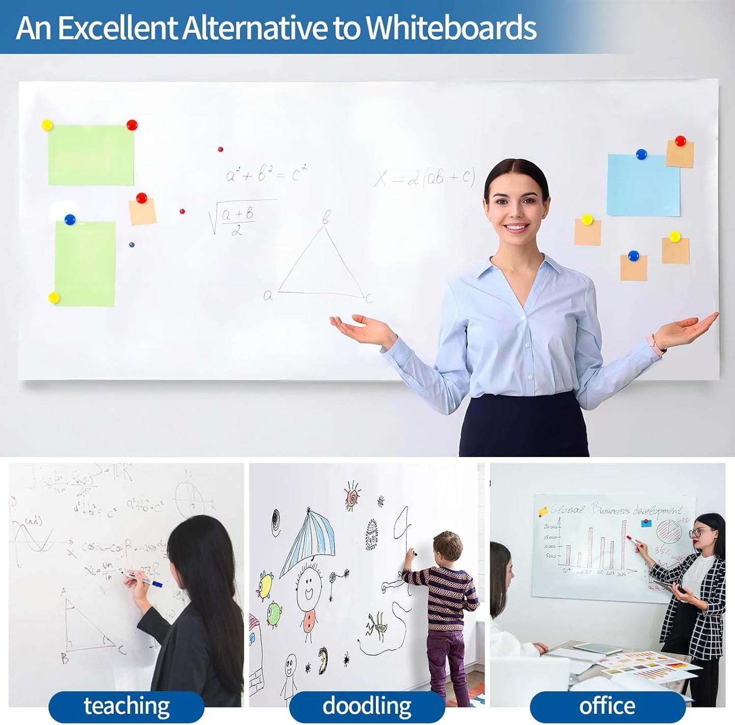 Magnetic Dry Erase Whiteboard 78"x40"- Self-Adhesive Flexible Wall Board Kit with 11 Markers, 6 Magnets, Magnetic Eraser & Holder - Ultra Smooth Writing,Effortless Clean for Office, Home, School