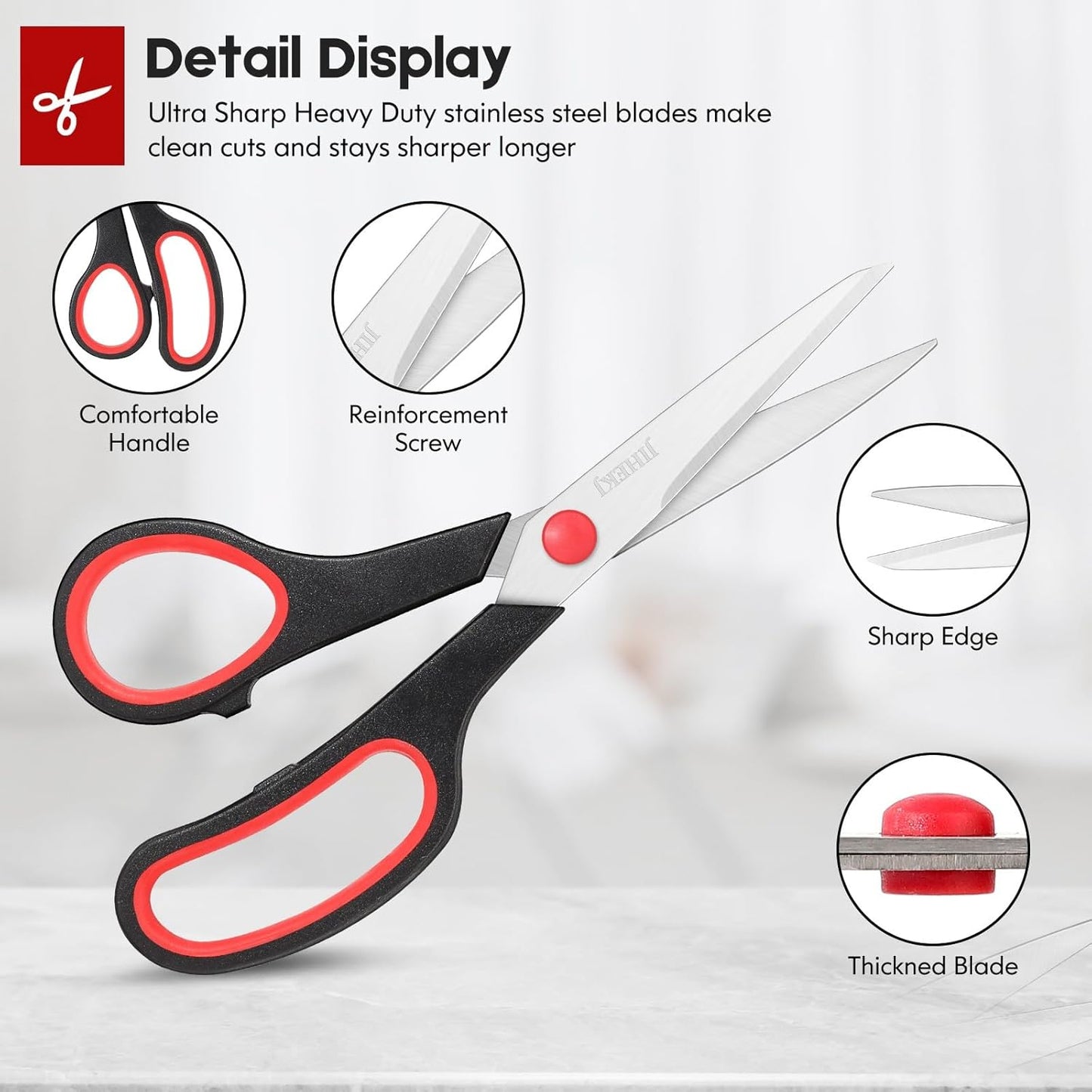 Scissors Bulk black 6-Pack, All Purpose Stainless Steel Sharp Scissors for Office Home General Use Craft Supplies, High/Middle School Classroom Class Older Kids Set, Right/Left