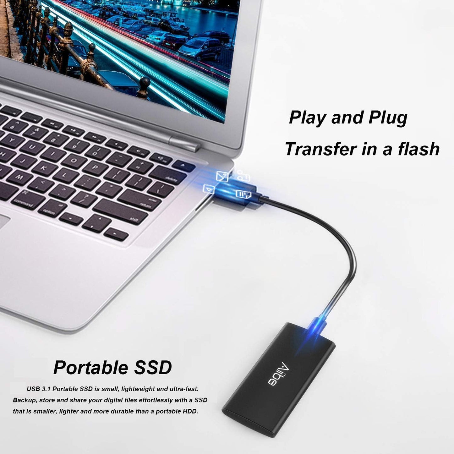 Aiibe External SSD 256GB External Hard Drive USB C Portable SSD, Up to 500MB/s, USB 3.1, External Solid State Drive 256GB for Laptop, Mac, PS4 (Black)
