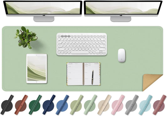 BLESWIN Large Desk Pad, 47.2'' x 23.6'', Office Desk Mat, Computer Mat for Desk, Leather Desk Pad Protector, Sewing Desk Blotter, Desktop Writing Pad for Office/Home/Decor Light Green