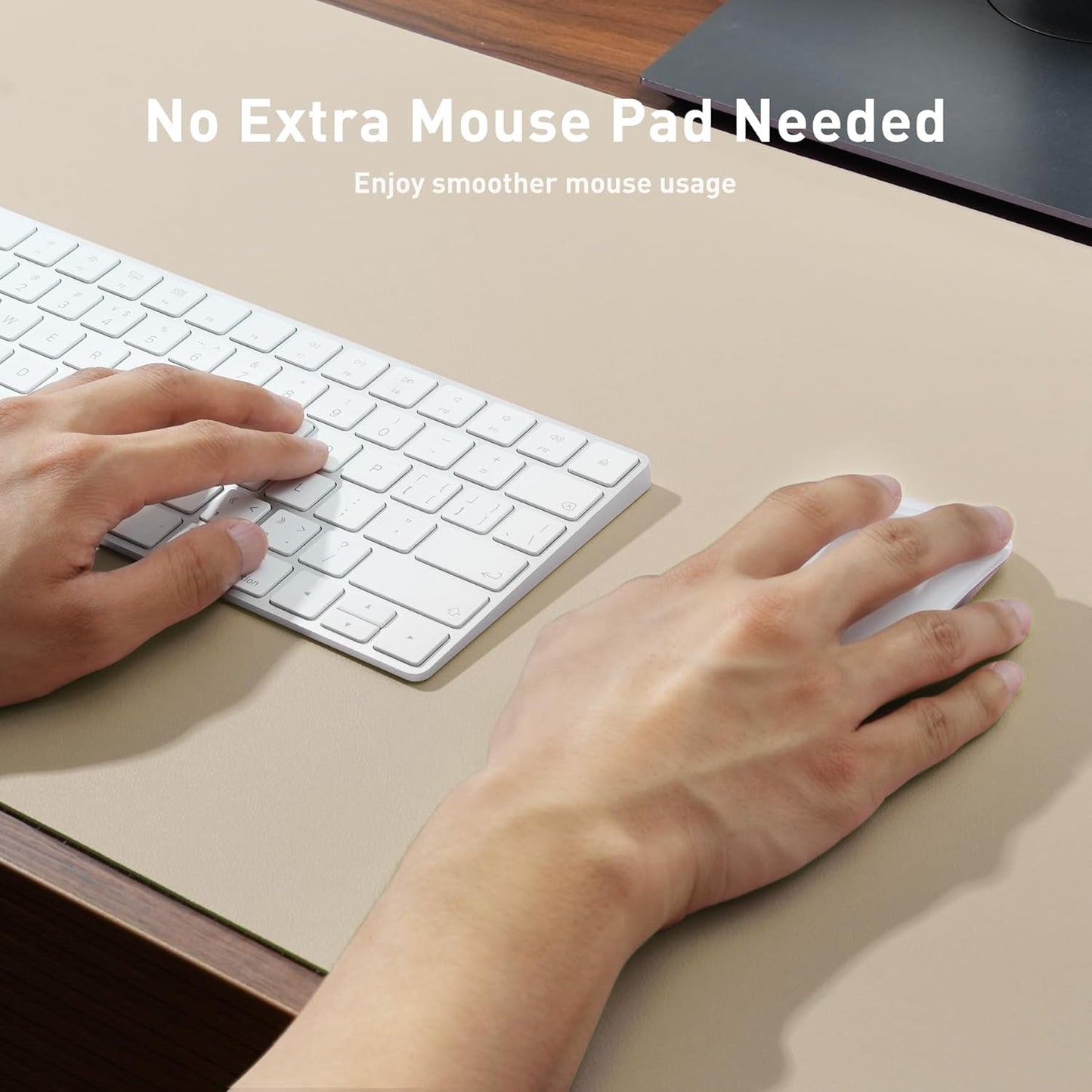 Aothia Non-Slip PU Leather Waterproof Laptop Desk Pad Protector, Blotter Mat, Writing and Mouse Pad for Office & Home, Beige, 23.6" x 13.7", Large