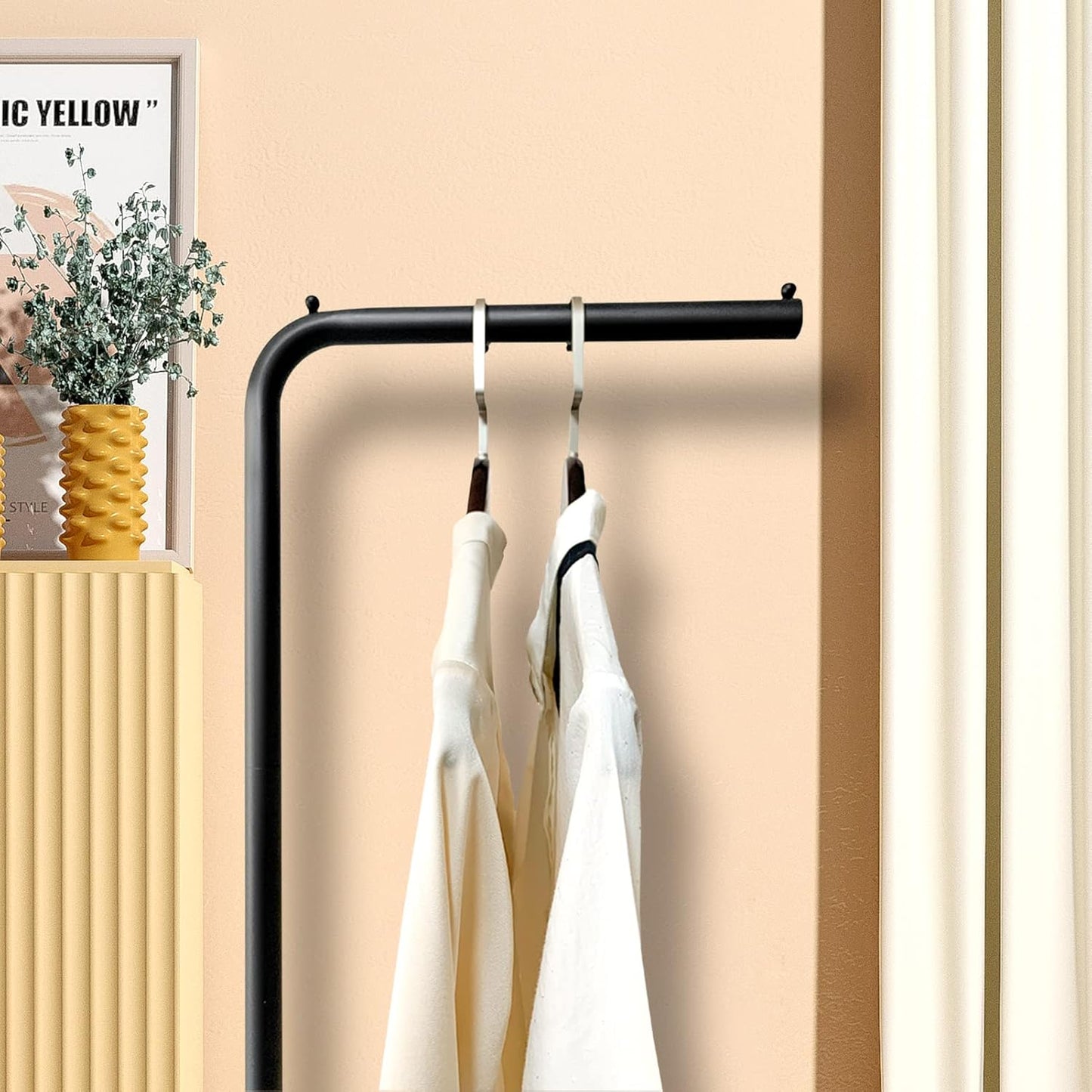 Metal Coat Rack, Modern Clothing Tree with Heavy-weight Slate Base, Small Coat Stand for Entryway/Bedroom/Hallway, Standing Plant Hanger, Matte Black
