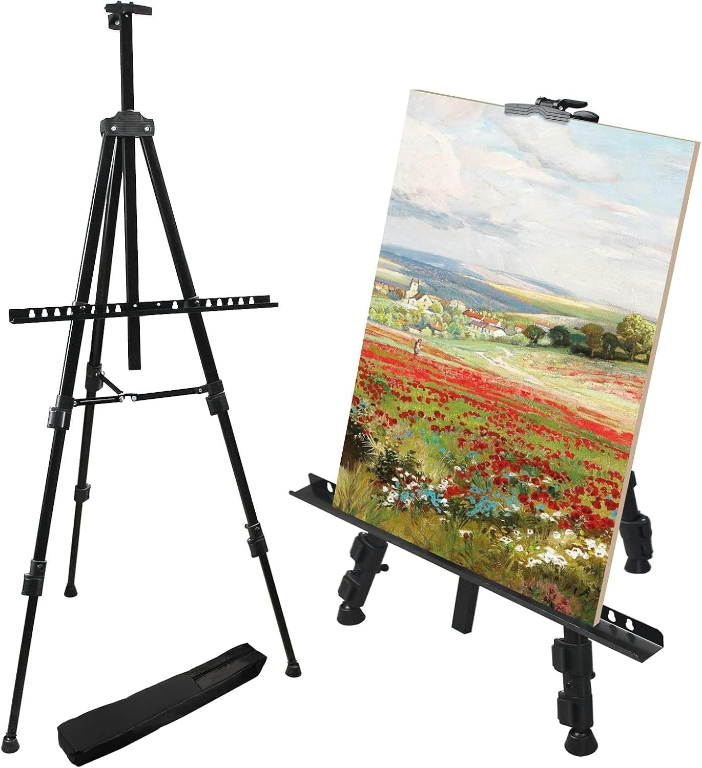 RRFTOK Art Painting Display Easel Stand,72Inches Portable Adjustable Metal Tripod with Artist Easels for Canvases Height from 22-72”for Table-Top/Floor Paint and Displaying,Black