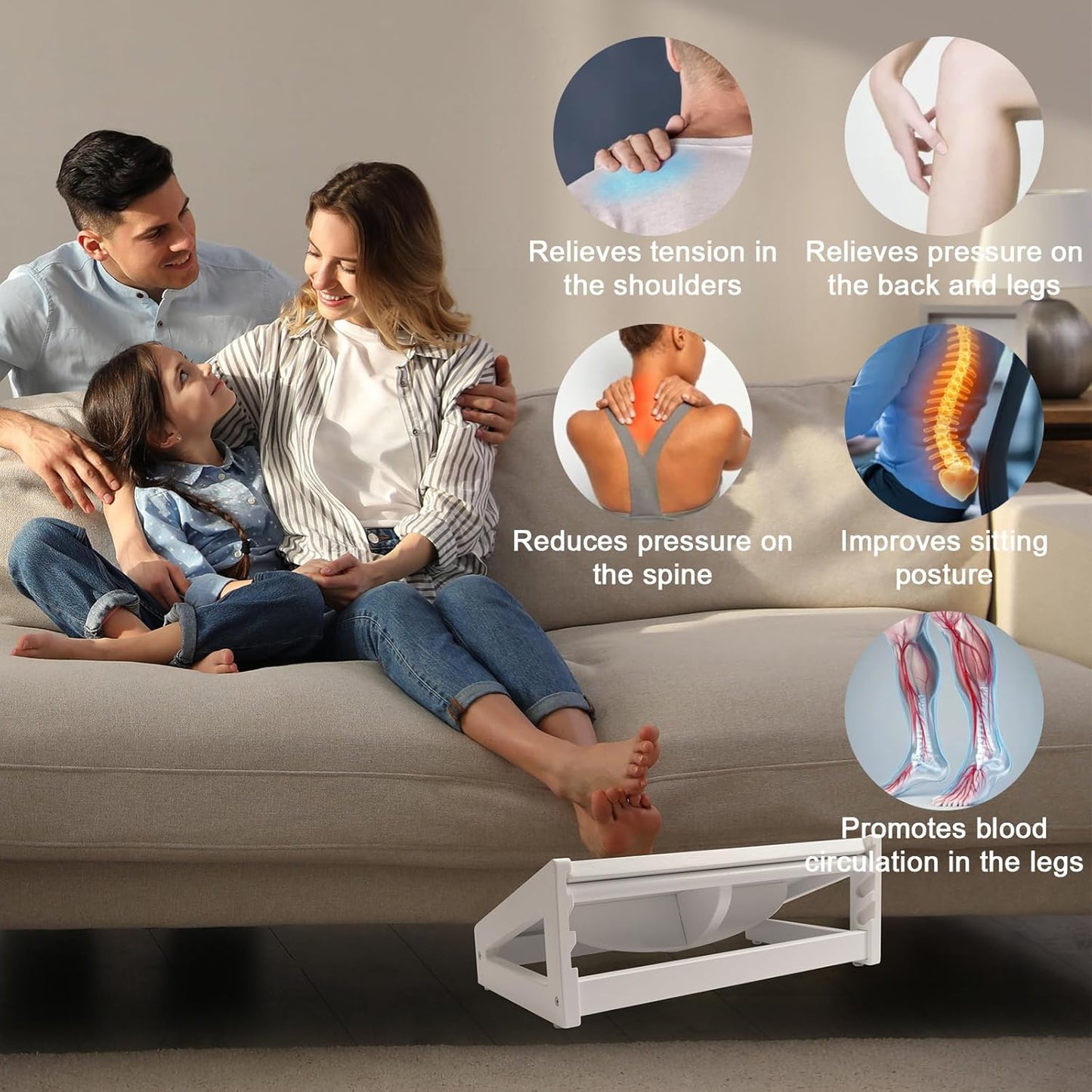 WOOD CITY Under Desk Footrest, 3 Heights Adjustable Foot Rest with Silicone Surface, 3 in 1 Non-Slip Foot Stool Improve Posture, Reduce Fatigue & Pain， Ideal for Home/Office/Gaming (White)