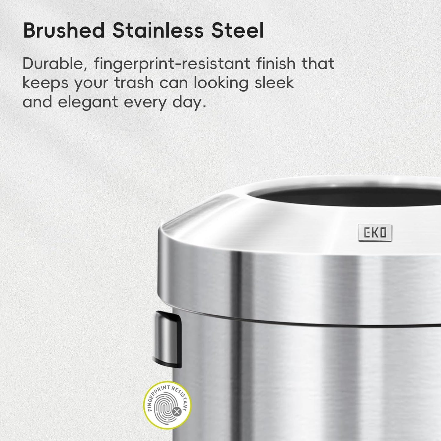 EKO 16-Gallon Round Stainless Steel Open Top Trash Can, Large Commercial Waste Bin with Detachable Lid and Carrying Handle, Brushed Metal Garbage Bin for Home, Office, Restaurant, Restroom