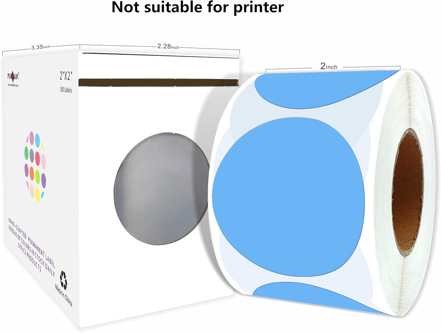 PARLAIM 2" Light Blue Round Color-Code Circle Dot Labels on a Roll, 500 Stickers, 2 inch Diameter for Inventory Garage Sale Office School