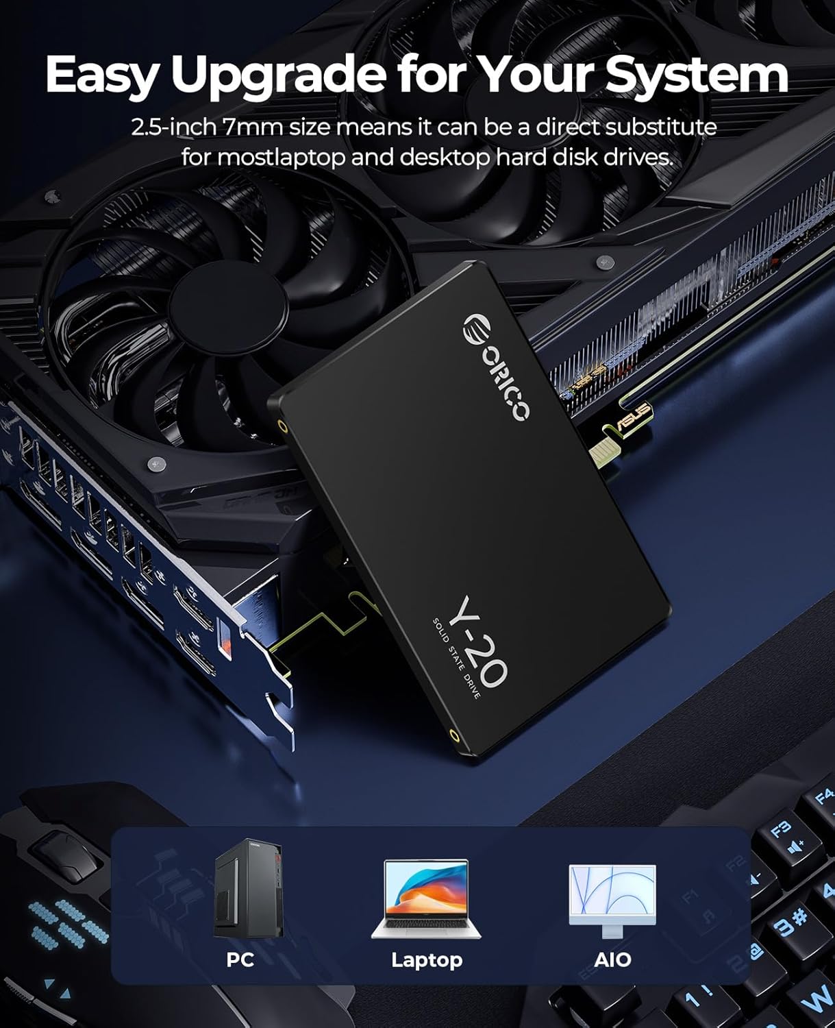 ORICO 2TB SATA SSD 2.5 Inch Internal Solid State Drive, Read Speed up to 500MB/s, SATA III 6Gbps for Desktop Laptop NAS DIY External Drive - Y20