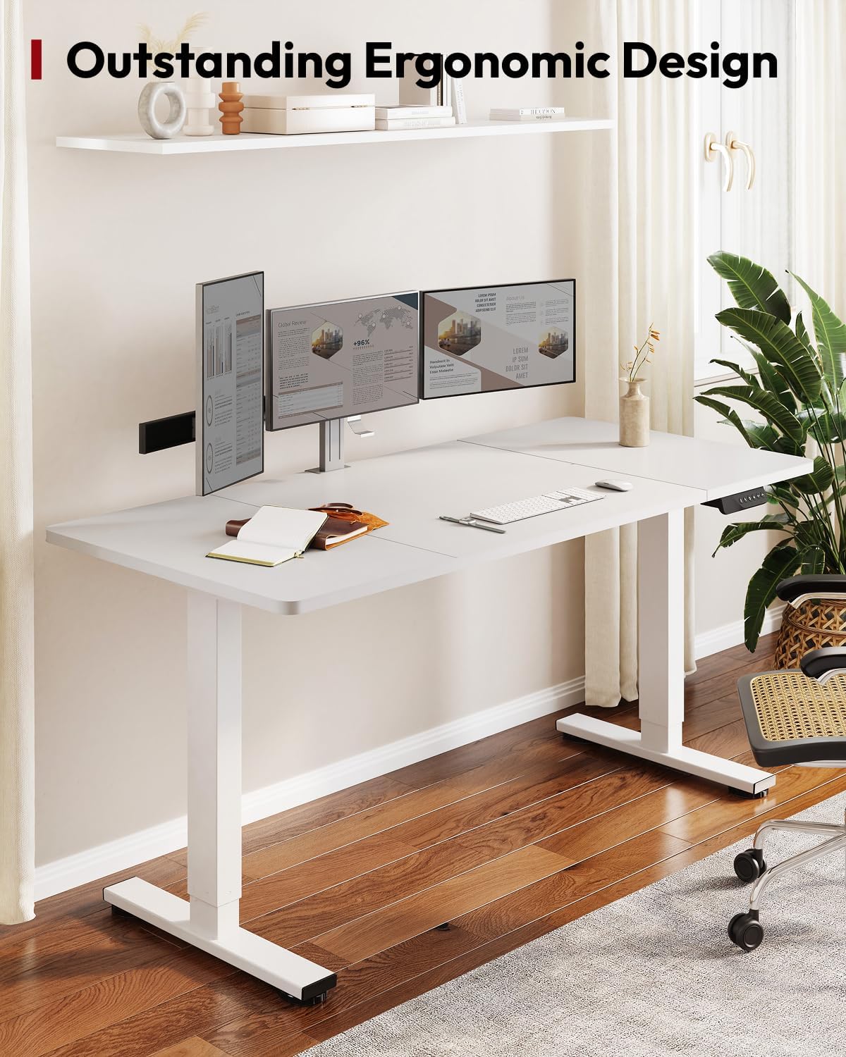 SANODESK Standing Desk Height Adjustable Electric Stand up Desk 71x32 Inches Sit Stand Home Office with Splice Board, White Frame/White Top