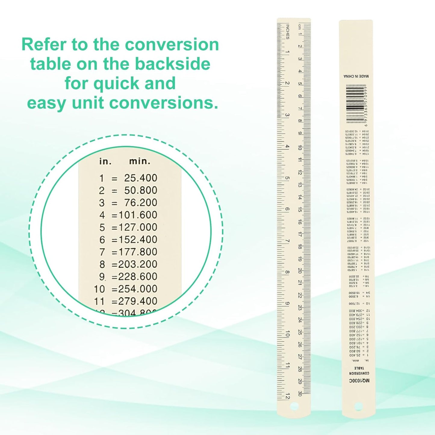 PATIKIL 30cm/12 Metal Ruler, 2 Pack Aluminum Alloy Rulers with Centimeters, Millimeters, Inches and Conversion Table Straight Edge Ruler for Writing Machinist Drafting, Beige