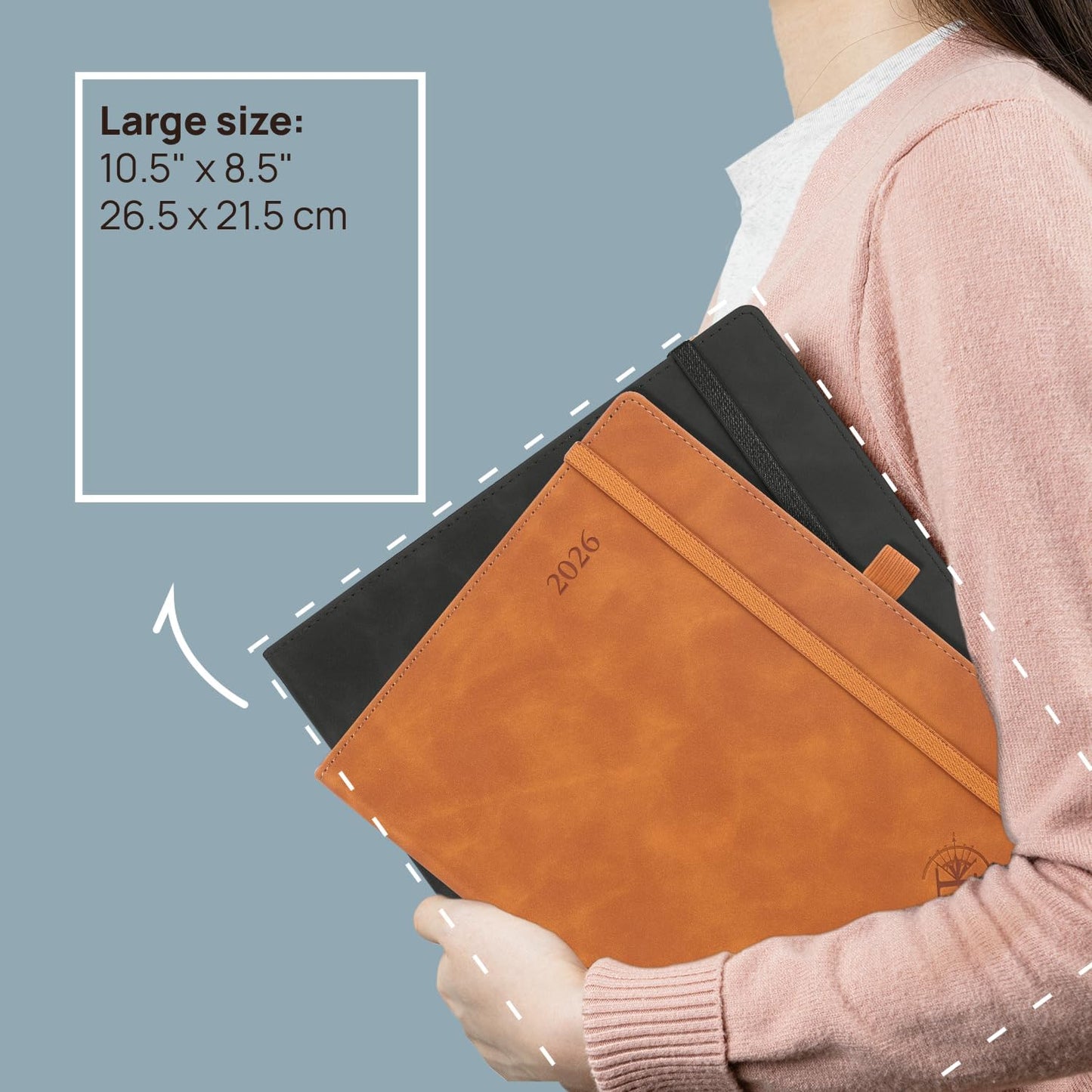POPRUN Weekly Planner 2026 (Large 8.5" x 10.5") Calendar 12 Months Notebook with Horizontal Layout, Leather Soft Cover, Monthly Tabs, Inner Pocket, 100GSM Thick Paper, Pen Holder - Petrol Green