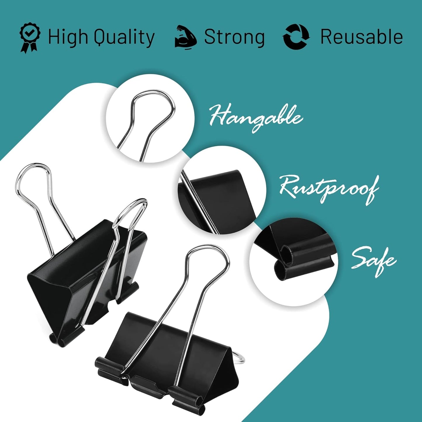 Binder Clips - 60 Medium Binder Clips, 1.25 Inch Black Paper Clamps, File Clip for Home, Office and School Supplies