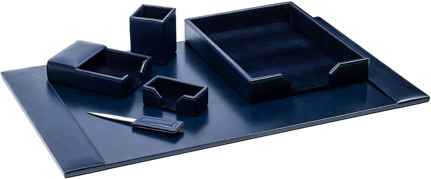 Dacasso Navy Blue 6-Piece Leather Desk Set, Bonded Leather, 30 x 18 x 4, DF-5001