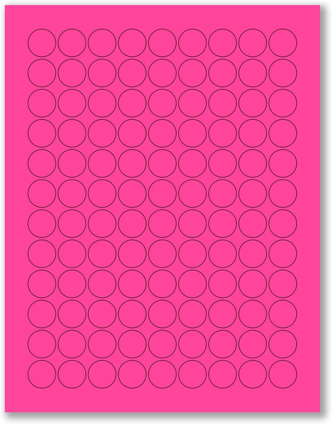 8-1/2 x 11" Neon Color High Light Fluorescent Labels for Laser & Inkjet Printer (Pink Fluorescent, 3/4" Round - 108 Per Page | 2700 Labels)