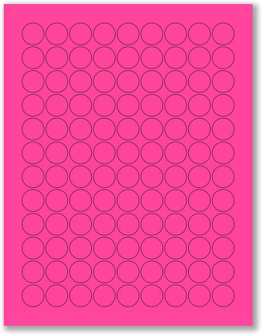 8-1/2 x 11" Neon Color High Light Fluorescent Labels for Laser & Inkjet Printer (Pink Fluorescent, 3/4" Round - 108 Per Page | 2700 Labels)