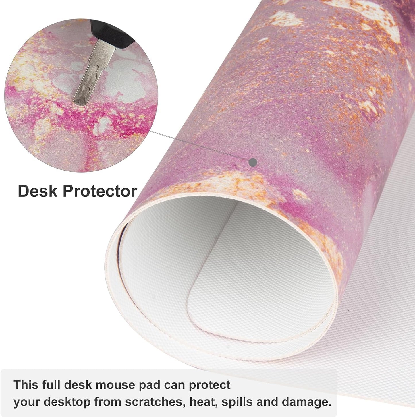 QIYI Large Mouse Pad, Cute Pink Desk Mat for Desktop, Women Girls PU Leather Waterproof Gaming, Rose Gold Marble Computer PC Laptop Protector Writing Pads for School Office Home 31.5" x 11.8"