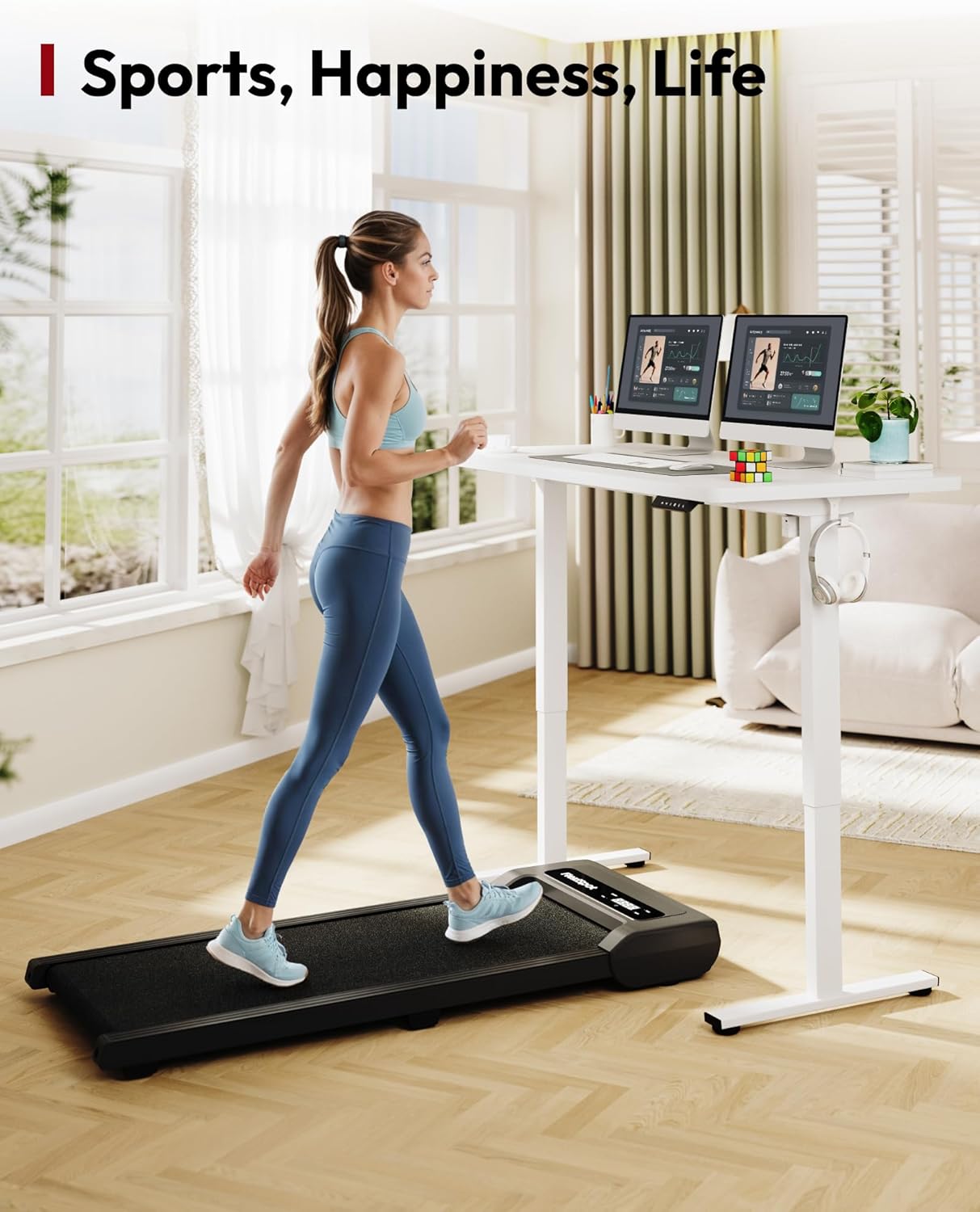 SANODESK Electric Standing Desk 48 x 30 Inches Whole-Piece Desktop Height Adjustable Stand Up Desk w/6-Button Controller Ergonomic Computer Desk for Home Office, White Frame + White Tabletop