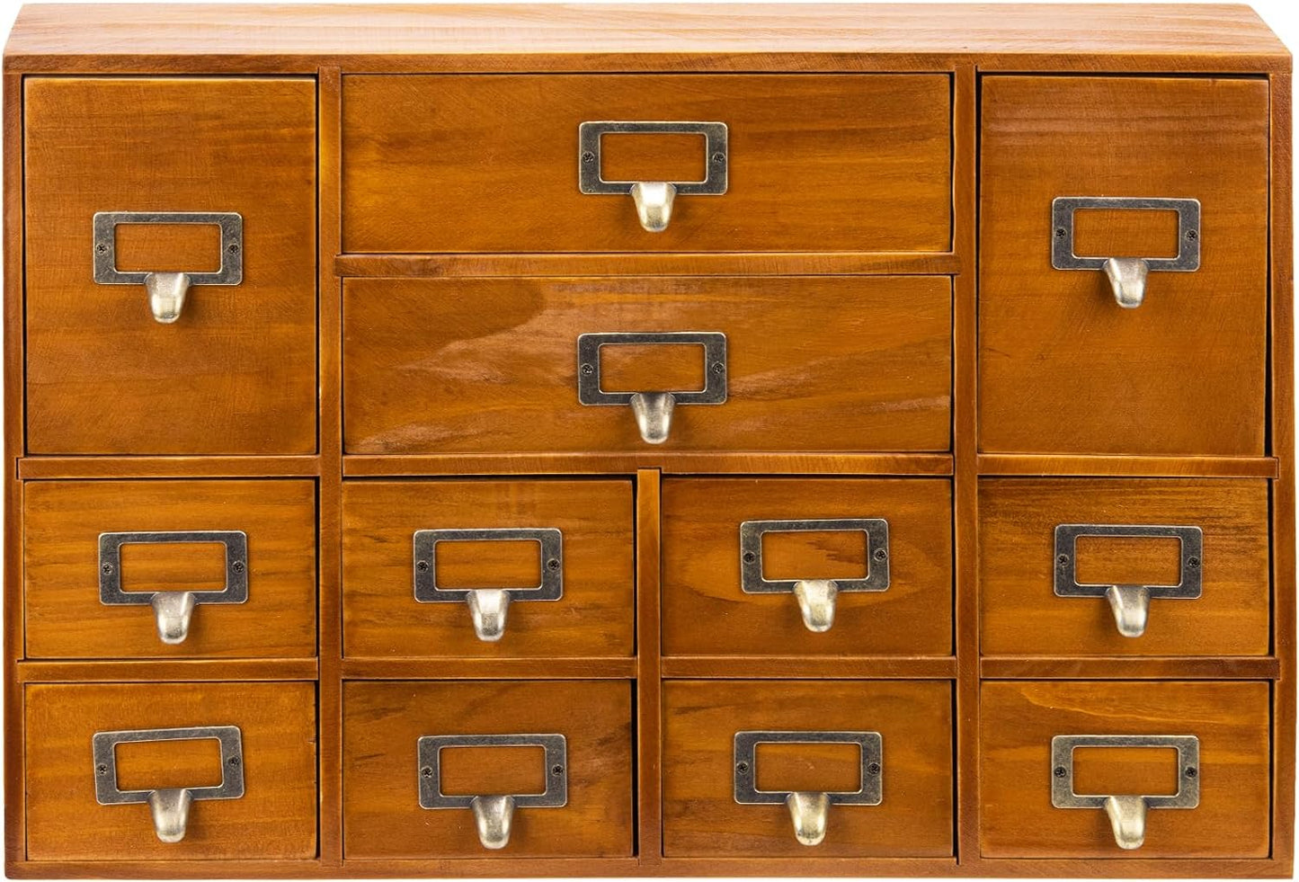 12-Drawer Apothecary Cabinet - Index Card Organizer - Vintage Chest of Drawers - Mahogany Wooden Organizer - Office Desktop Drawer Organizer for Herb Storage, Apothecary Diaries, Tea Collection